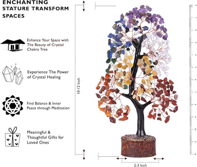 Artificial Tree - Home Decor - 7 Chakra Tree - Crystal Tree- Room Decor - Kitchen Decor - Office Decor- Crystal Tree for Positive Energy, Bonsai Tree, Fortune Money Tree - Spiritual Gift, Wood Stone