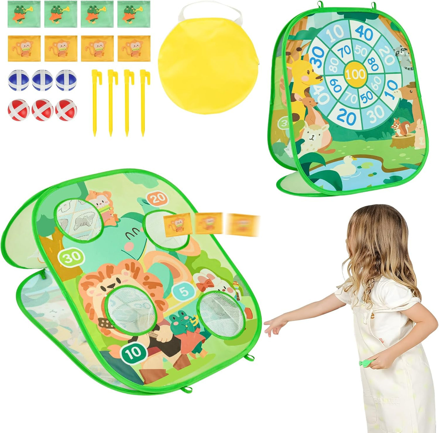 Bean Bag Toss Game, Foldable Portable Corn Hole Board, Indoor Outdoor Toy for Toddlers 3-8 Year Old Boys Girls, Kids Toys for Backyard Beach Lawn Birthday Party and Gift