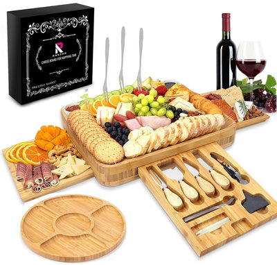 Roccar Cheese Board Valentines Day Gifts for Women,Birthday Gifts for Women,Bamboo Charcuterie Board and Knife Set,Wedding Gifts for Couple,Cheese Serving Platter Tray Anniversary Present for Couples