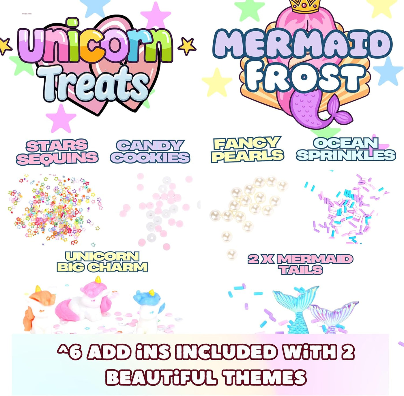 ToysButty Butter Slime kit, MicroWorld 2 Pack Clear & Fluffy Slime for Kids, Unicorn Mermaid Theme Party Favors with 6 Slime add ins, Unicorn Kids Toy Birthday Gifts for Girls Age 8-12