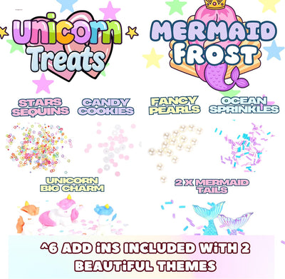 ToysButty Butter Slime kit, MicroWorld 2 Pack Clear & Fluffy Slime for Kids, Unicorn Mermaid Theme Party Favors with 6 Slime add ins, Unicorn Kids Toy Birthday Gifts for Girls Age 8-12