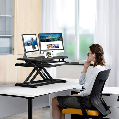 Stand Up Desk Converter, Elevating Desktop Standing Converter Desk Home Office Desk, Adjustable Height Stand Up Desk Riser with Keyboard Tray, Ergonomic Sit Stand Computer Desk Workstation