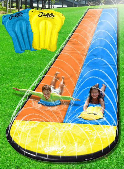 Triple Lane Slip, Splash and Slide (Updated 2020 Model) for Backyards| Water Slide Waterslide With 3 Boogie Boards | 16 Foot, 3 plasSliding Racing Lanes & Sprinklers | Durable Quality PVC Construction