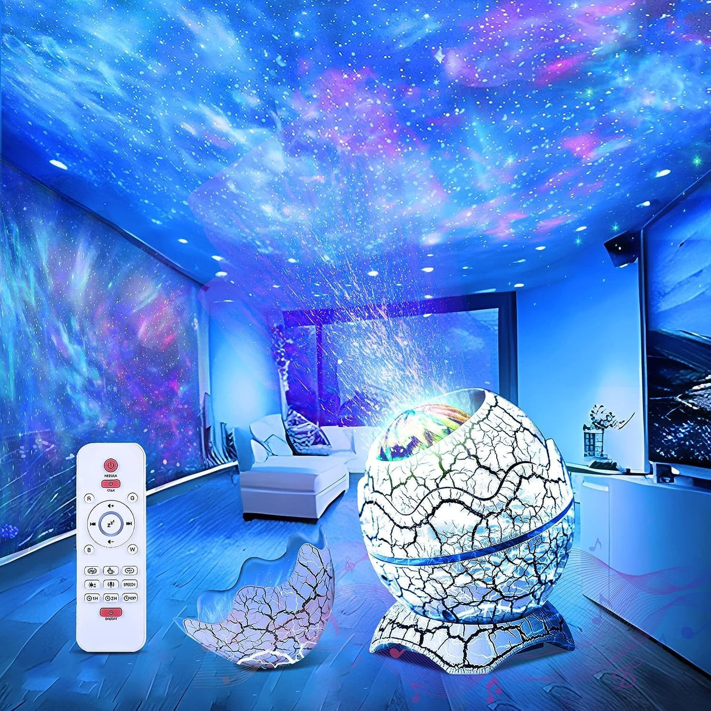 Galaxy Projector, Star Projector Starry Light with Music Player, 14 Colors Night Light with White Noise, Nebula,Timer & Remote Control for Gaming Room, Home Theater