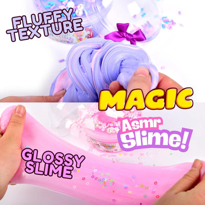 ToysButty Butter Slime kit, MicroWorld 2 Pack Clear & Fluffy Slime for Kids, Unicorn Mermaid Theme Party Favors with 6 Slime add ins, Unicorn Kids Toy Birthday Gifts for Girls Age 8-12