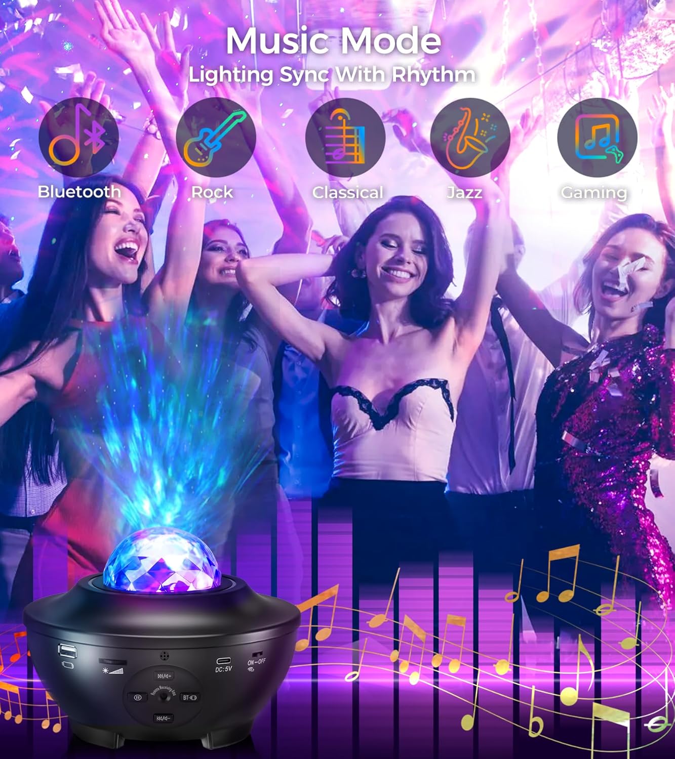 Galaxy Sky Star Projector LED Starry Night Light, Cool Planetarium Music Show Lamp with Speaker for Kids, Boys,Adults Bedroom Space and Home Ceiling Living Room Décor, Party (Black)