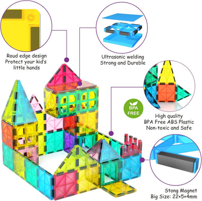 Jasonwell Magnetic Tiles Kids Toys Magnetic Blocks Building Sets 60pcs 3D Magnet Tile Building Blocks Toy Construction Educational STEM Toys Gifts for Toddlers Boys Girls 3 4 5 6 7 8 9 10 + Year Old