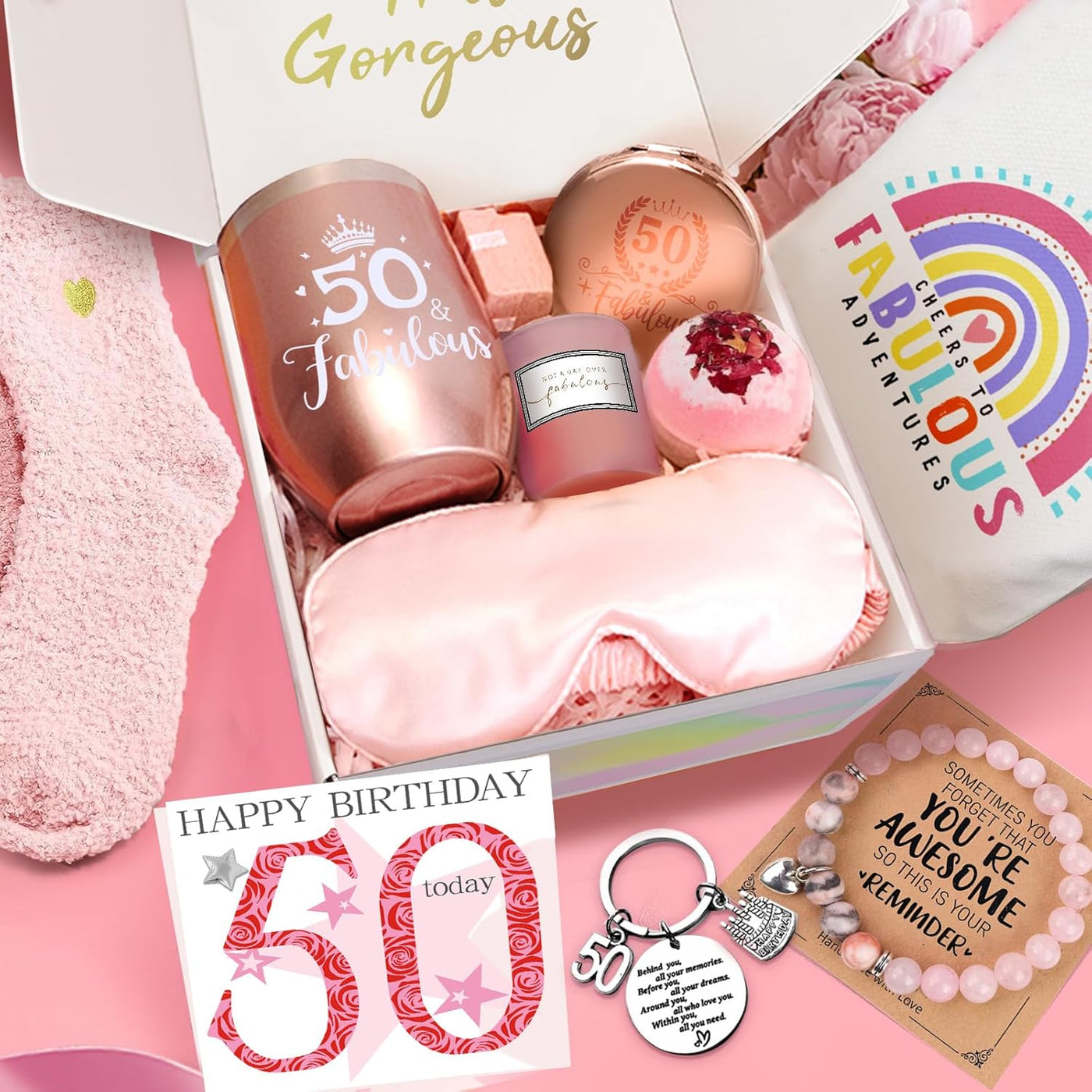 50th Birthday Gifts for Women, Her 50 Years Old Gift Ideas Happy Hamper Pamper Set Present Basket, Friends Sisters Wife Bestie Girlfriend Mum Born in 1975