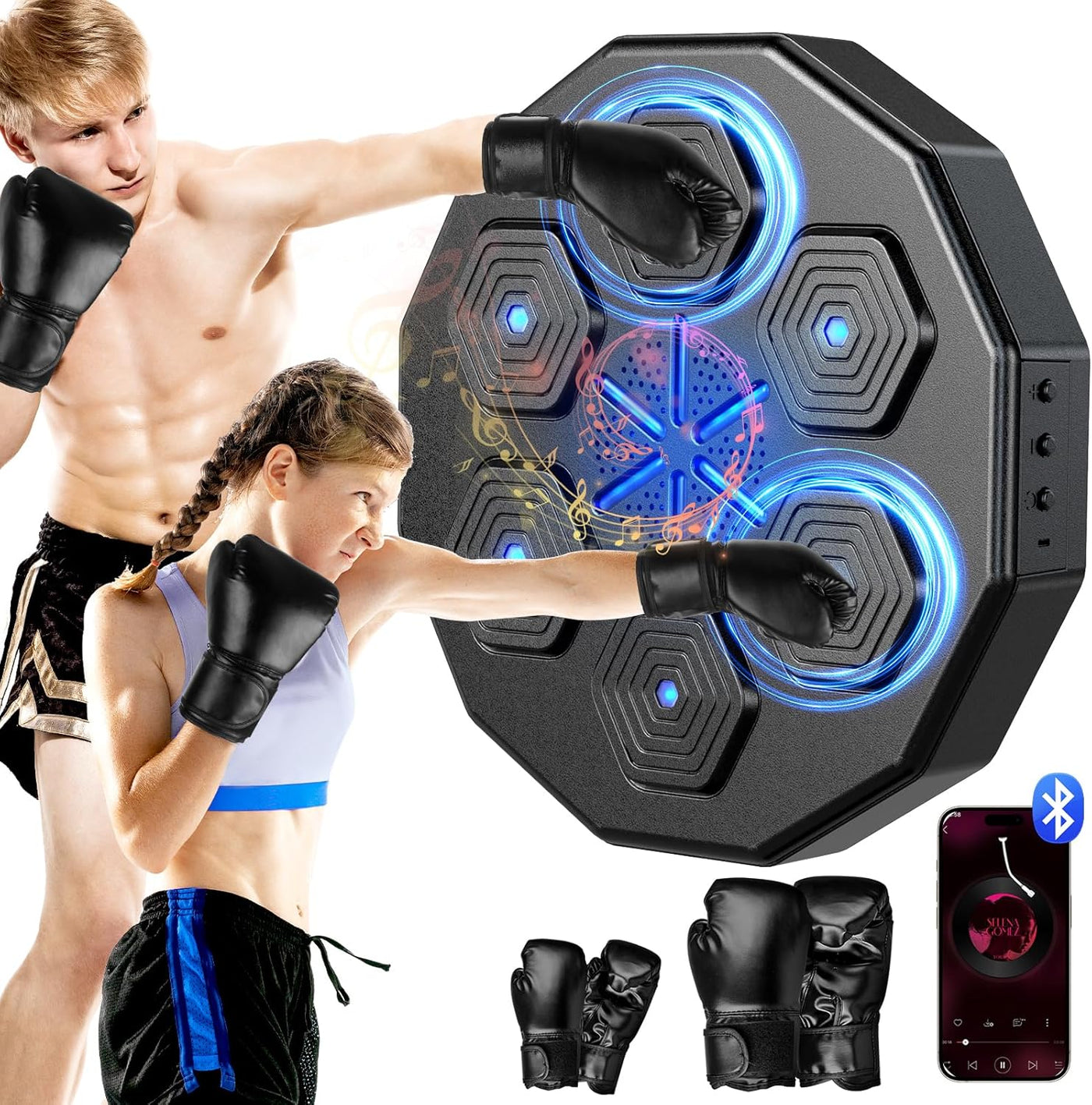 2025 New Music Boxing Machine, Upgraded 2.0 Smart Bluetooth Music Boxing Parent-Child Games, Wall-Mounted Exercise Equipment for Home