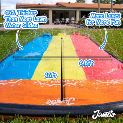 Triple Lane Slip, Splash and Slide (Updated 2020 Model) for Backyards| Water Slide Waterslide With 3 Boogie Boards | 16 Foot, 3 plasSliding Racing Lanes & Sprinklers | Durable Quality PVC Construction
