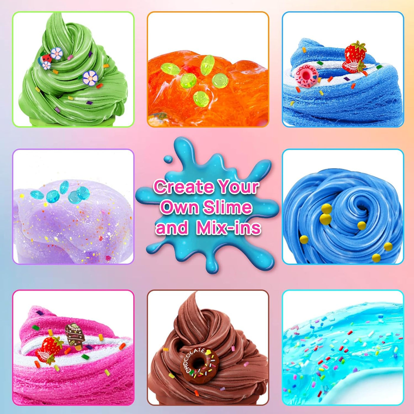 Ice Cream DIY Slime Kit, Slime Making Kit for Girls 10-12, Butter, Foam, Cloud Slime with Add-Ins, Foam Balls, Charms, Gift Toy for Children
