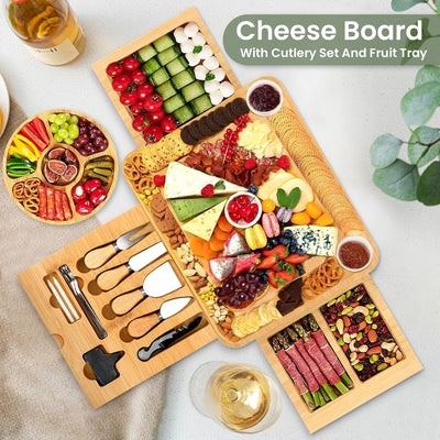 Roccar Cheese Board Valentines Day Gifts for Women,Birthday Gifts for Women,Bamboo Charcuterie Board and Knife Set,Wedding Gifts for Couple,Cheese Serving Platter Tray Anniversary Present for Couples