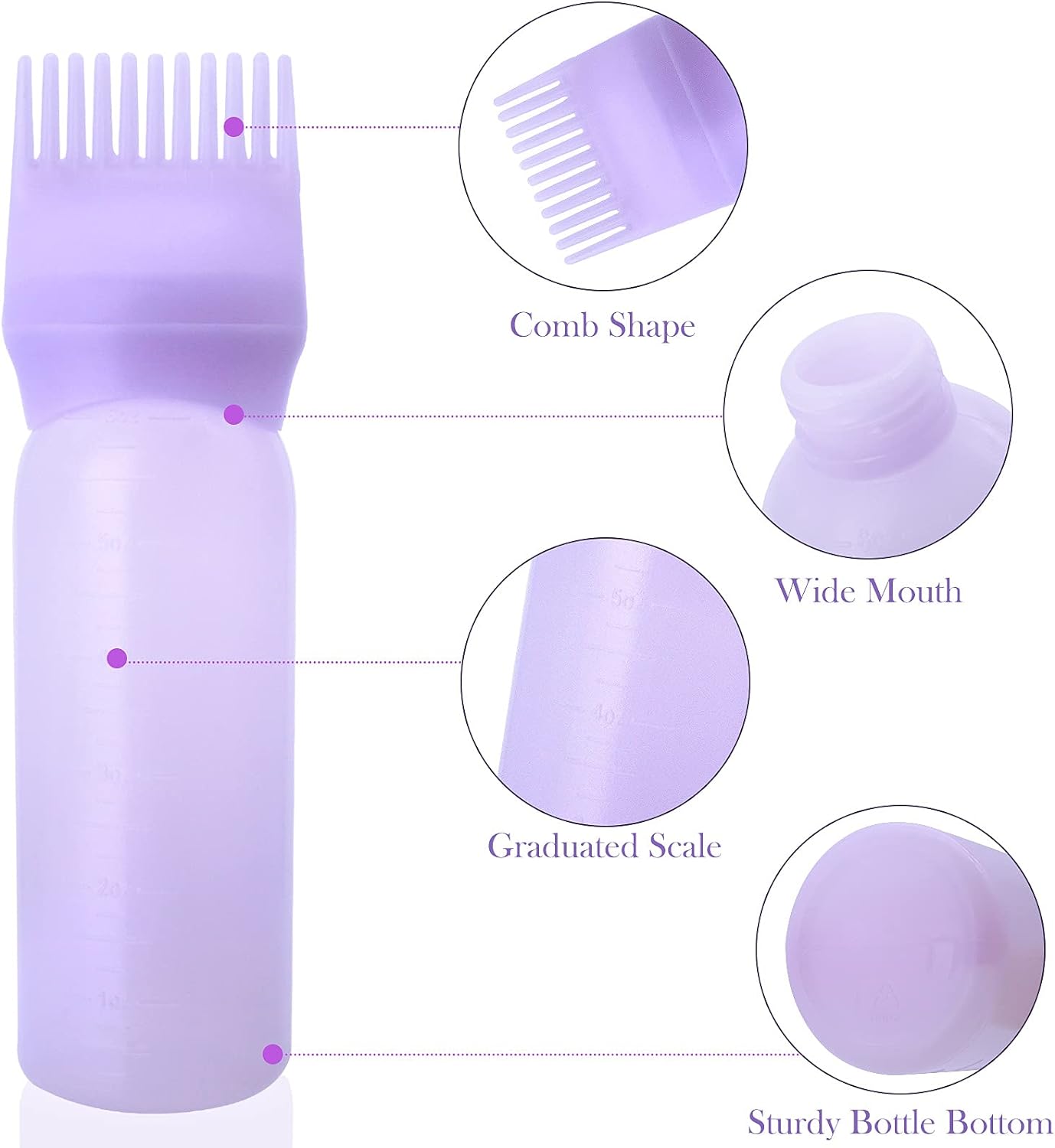 Root Comb Applicator Bottle 6 Ounce Hair Dye Applicator Brush 3 Pack Applicator Bottle for Hair Root Comb Color Applicator Bottle with Graduated Scale(Pink White Purple)