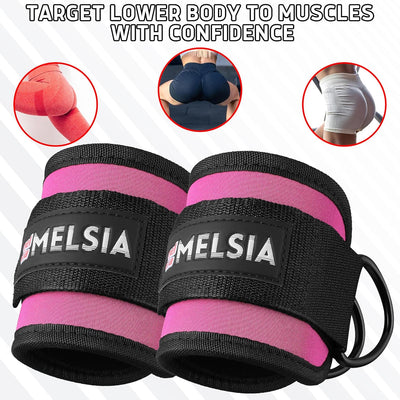 Ankle Straps for Cable Machine Women & Men - For Glute, Booty Workouts, Kickbacks, Leg Extensions, Curls and Hip Abductors - Adjustable, Gym Cable Attachments - Ergonomic Neoprene Padding (Pair)
