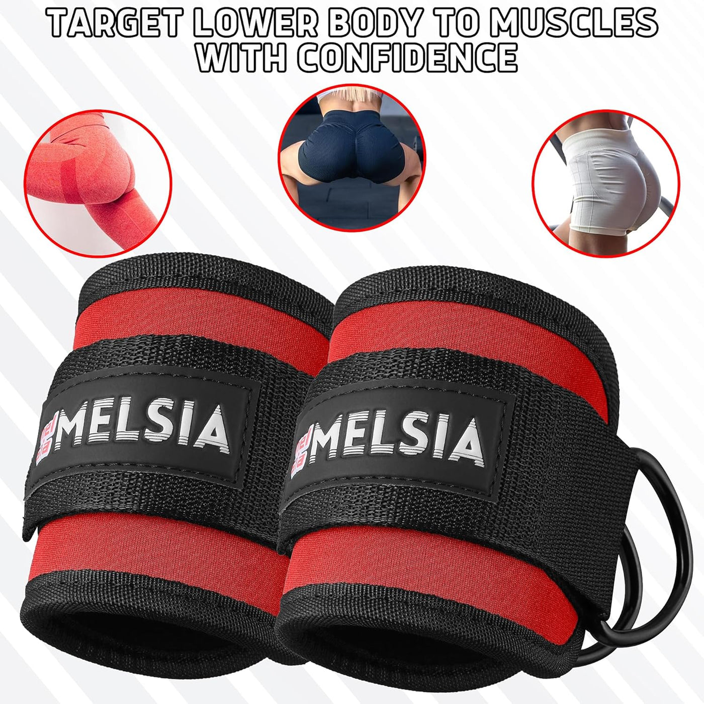 Ankle Straps for Cable Machine Women & Men - For Glute, Booty Workouts, Kickbacks, Leg Extensions, Curls and Hip Abductors - Adjustable, Gym Cable Attachments - Ergonomic Neoprene Padding (Pair)