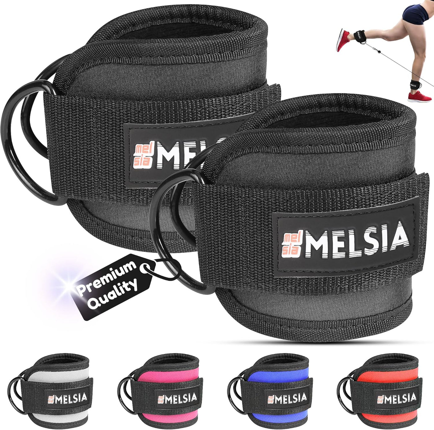 Ankle Straps for Cable Machine Women & Men - For Glute, Booty Workouts, Kickbacks, Leg Extensions, Curls and Hip Abductors - Adjustable, Gym Cable Attachments - Ergonomic Neoprene Padding (Pair)