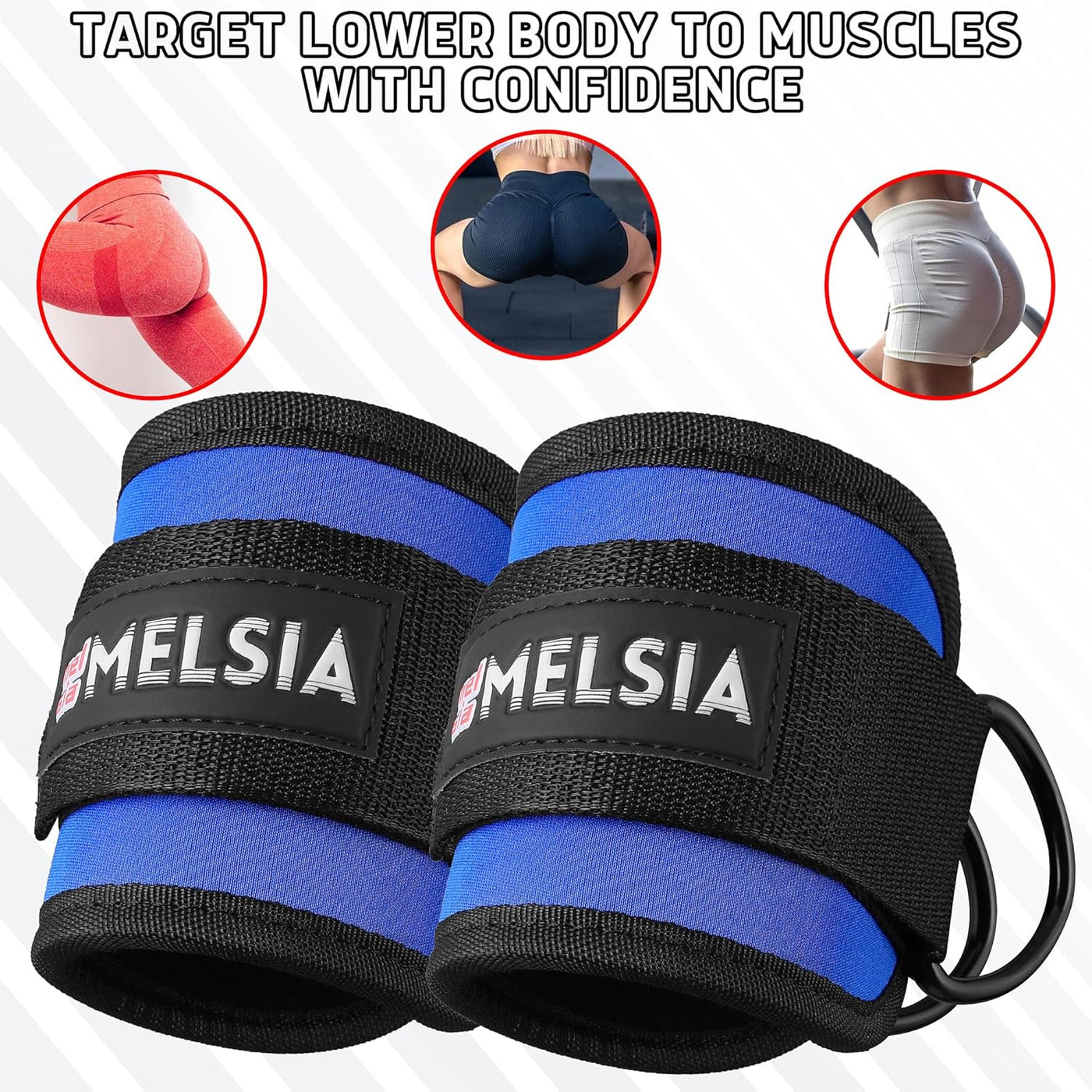 Ankle Straps for Cable Machine Women & Men - For Glute, Booty Workouts, Kickbacks, Leg Extensions, Curls and Hip Abductors - Adjustable, Gym Cable Attachments - Ergonomic Neoprene Padding (Pair)