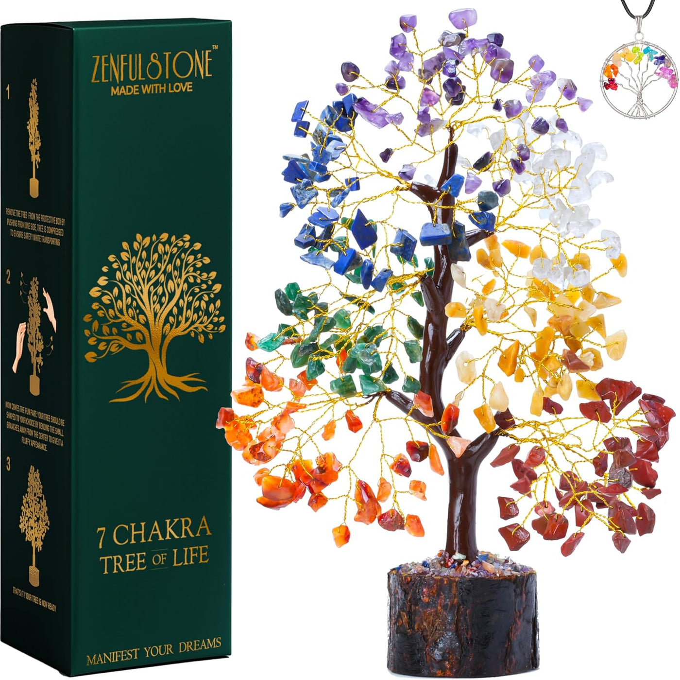 7 Chakra Tree of Life | Crystal Tree for Positive Energy - Meditation | Feng Shui Money Bonsai Tree | Home - Office - Crystal Decor | Healing Gemstone Artificial Tree | Spiritual Gift