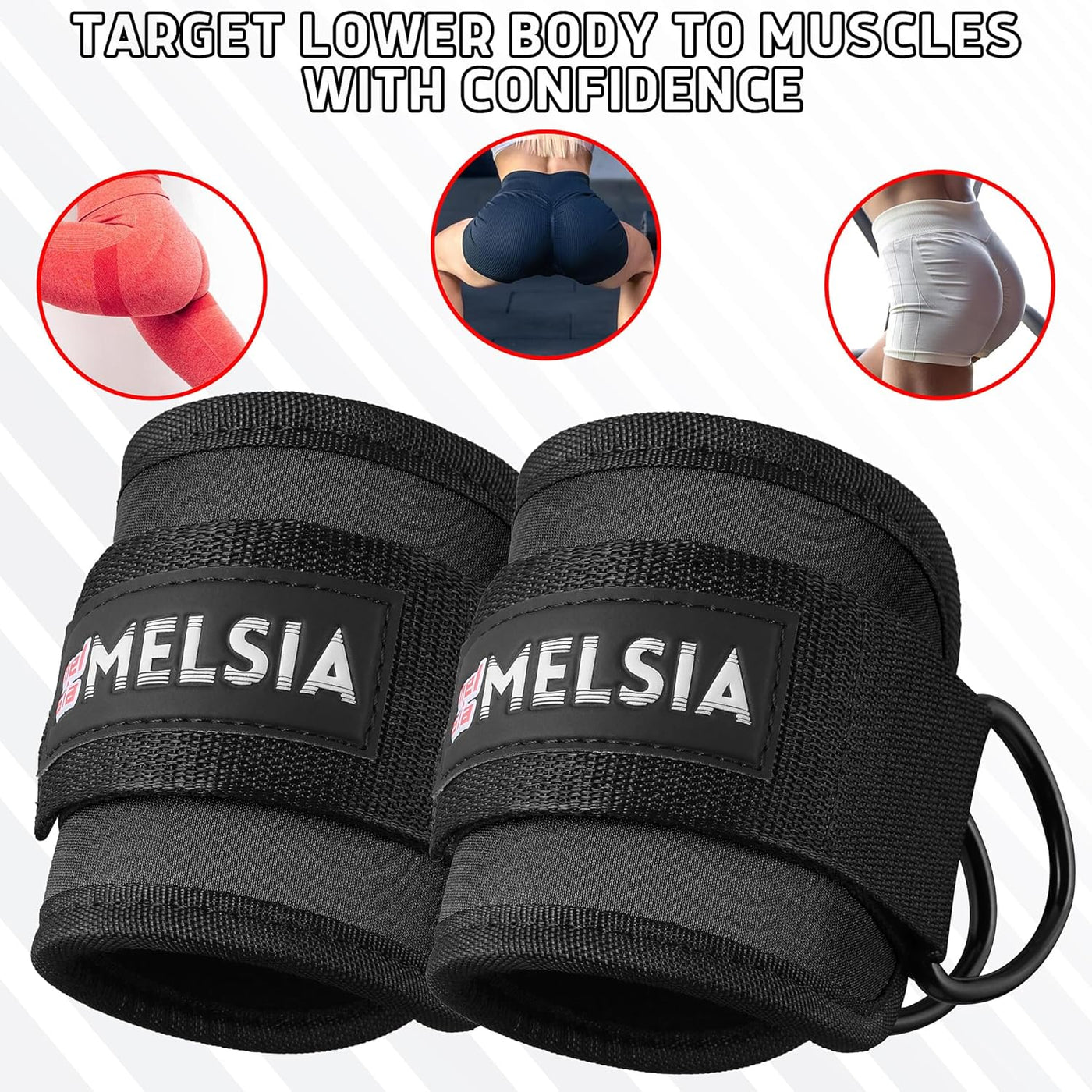 Ankle Straps for Cable Machine Women & Men - For Glute, Booty Workouts, Kickbacks, Leg Extensions, Curls and Hip Abductors - Adjustable, Gym Cable Attachments - Ergonomic Neoprene Padding (Pair)