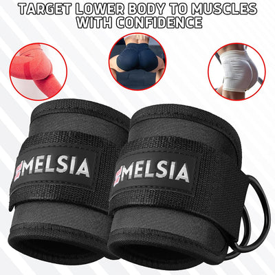 Ankle Straps for Cable Machine Women & Men - For Glute, Booty Workouts, Kickbacks, Leg Extensions, Curls and Hip Abductors - Adjustable, Gym Cable Attachments - Ergonomic Neoprene Padding (Pair)