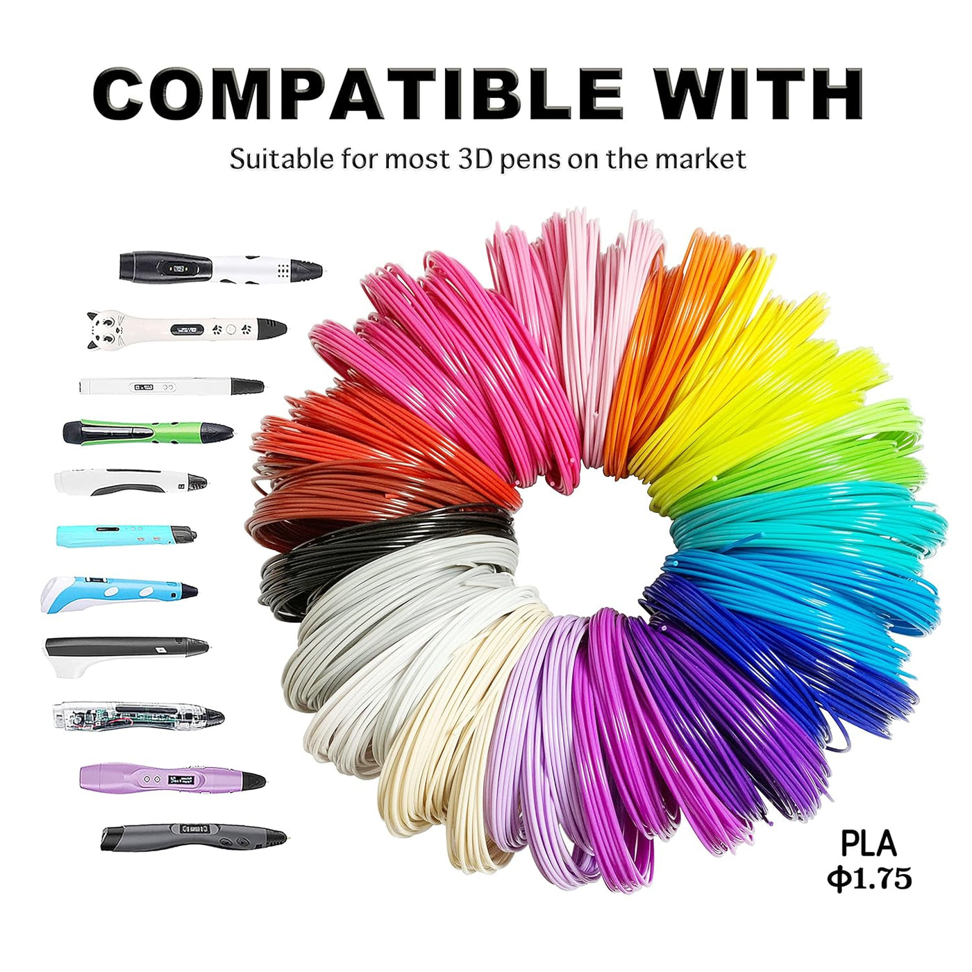 3D Pen Print Filament - 20 Bundle Printer PLA Refills - Printing Refill Plastic Filiment Suitable Doodler to Create Art Crafts Things, Gel Clay Material, Perfect Birthday Gifts for Kids