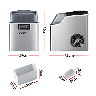 Devanti Ice Maker Machine – Commercial & Portable Ice Cube Tray for Countertops (3.2L)