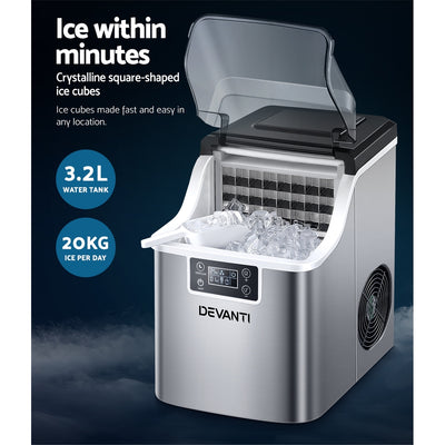 Devanti Ice Maker Machine – Commercial & Portable Ice Cube Tray for Countertops (3.2L)