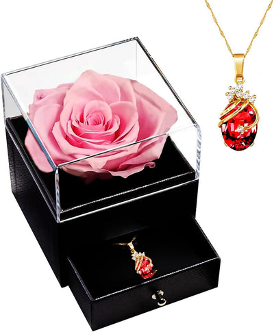 Gifts for Christmas Presents, Eternal Rose with Necklace, Preserved Flower Jewelry Valentines' Day, Birthday, Anniversary, Mothers Day - Wife, Girlfriend, Mum
