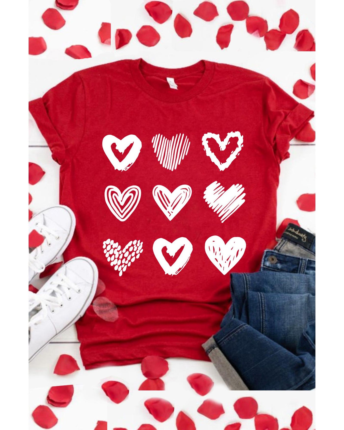 Azura Exchange Heart Glitter Flocking Pattern Valentines Graphic Tee - S
