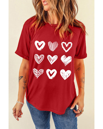 Azura Exchange Heart Glitter Flocking Pattern Valentines Graphic Tee - S