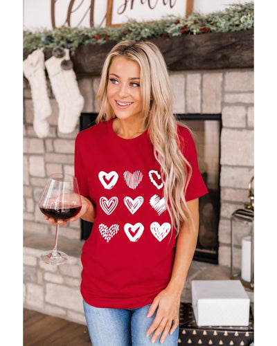 Azura Exchange Heart Glitter Flocking Pattern Valentines Graphic Tee - S