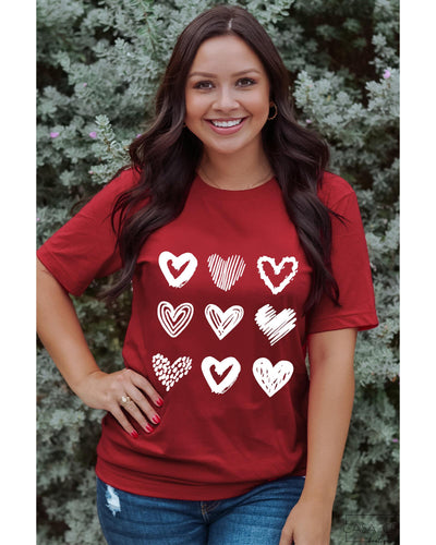 Azura Exchange Heart Glitter Flocking Pattern Valentines Graphic Tee - S