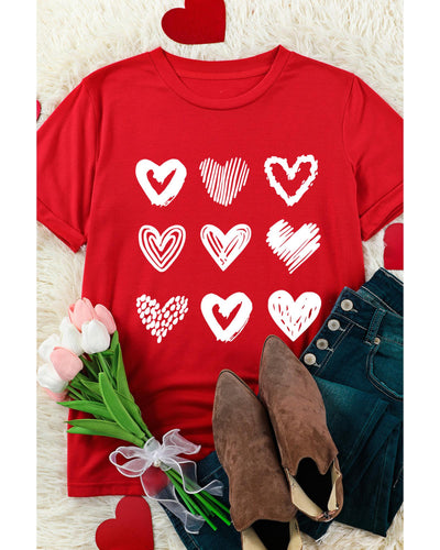 Azura Exchange Heart Glitter Flocking Pattern Valentines Graphic Tee - S