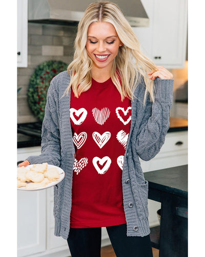Azura Exchange Heart Glitter Flocking Pattern Valentines Graphic Tee - S