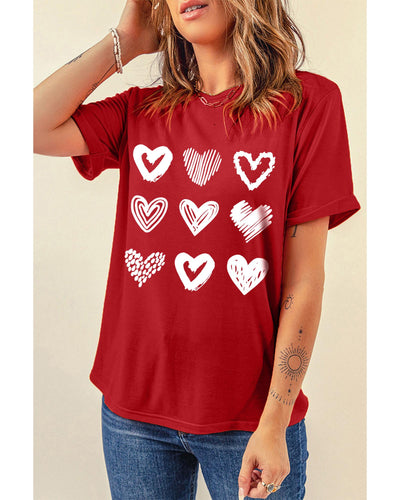 Azura Exchange Heart Glitter Flocking Pattern Valentines Graphic Tee - S