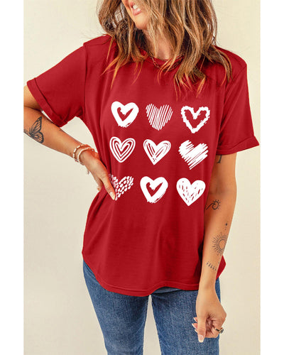Azura Exchange Heart Glitter Flocking Pattern Valentines Graphic Tee - S