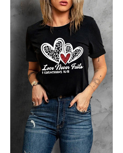 Azura Exchange Leopard Sequin Heart Graphic Valentines Tee - L