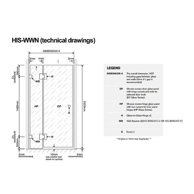 120x90cm Corner Frameless Shower Screen with Chrome Channel and SS Hinges, Round Handle