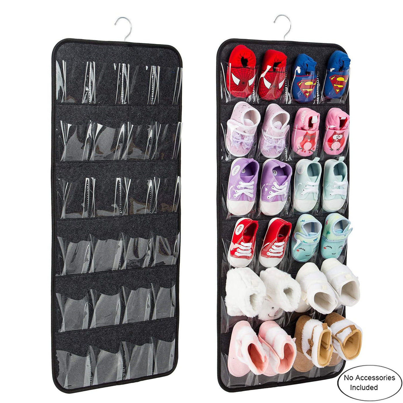 Pink Hanging Felt Shoe Organizer with 24 Clear Pockets - Anti-Rust Metal Hanger Included, Perfect for Shoes, Toys, and Accessories