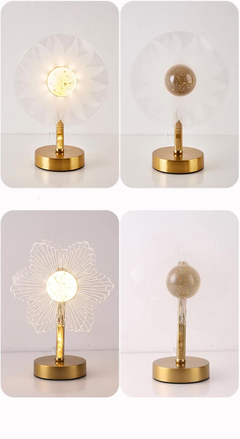 Sunflower Shape Luxury Acrylic Table Lamp - Modern USB Powered Night Light | Decorative Atmosphere Lamp for Bedroom, Living Room, and Bedside | Compact Design with 3 Color Temperatures