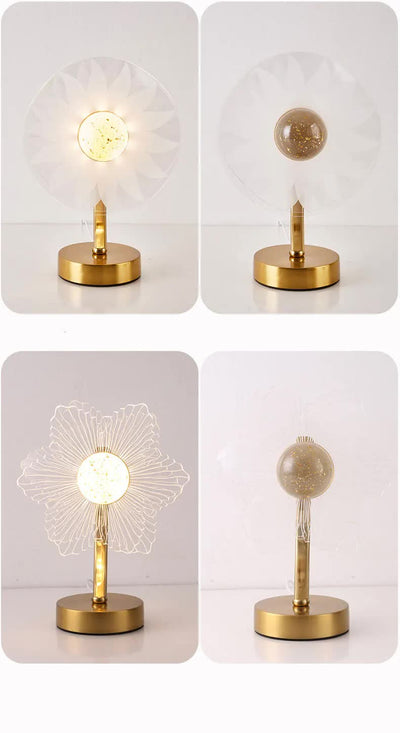 Sunflower Shape Luxury Acrylic Table Lamp - Modern USB Powered Night Light | Decorative Atmosphere Lamp for Bedroom, Living Room, and Bedside | Compact Design with 3 Color Temperatures