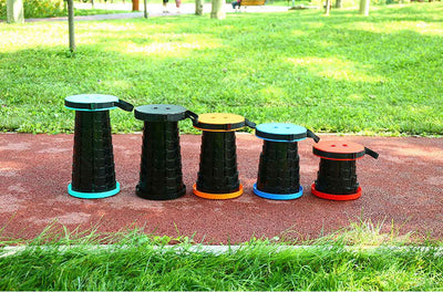 Black and Orange Splicing Color Portable Outdoor Telescopic Folding Stool with 100 Weight-Bearing Buckles, Lightweight and Compact Design, Perfect for Fishing, Camping, and Travel