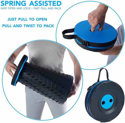 Rainbow Color Stitching Blue Portable Outdoor Telescopic Folding Stool with 100 Weight-Bearing Buckles, Lightweight and Compact Design, Perfect for Fishing, Camping, and Travel