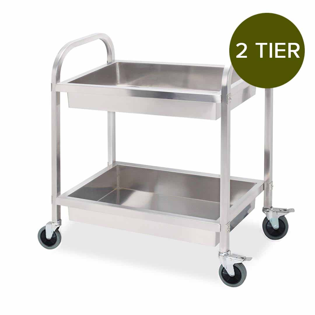 SOGA 2 Tier Stainless Steel Kitchen Trolley Bowl Collect Service FoodCart 95x50x95cm Large
