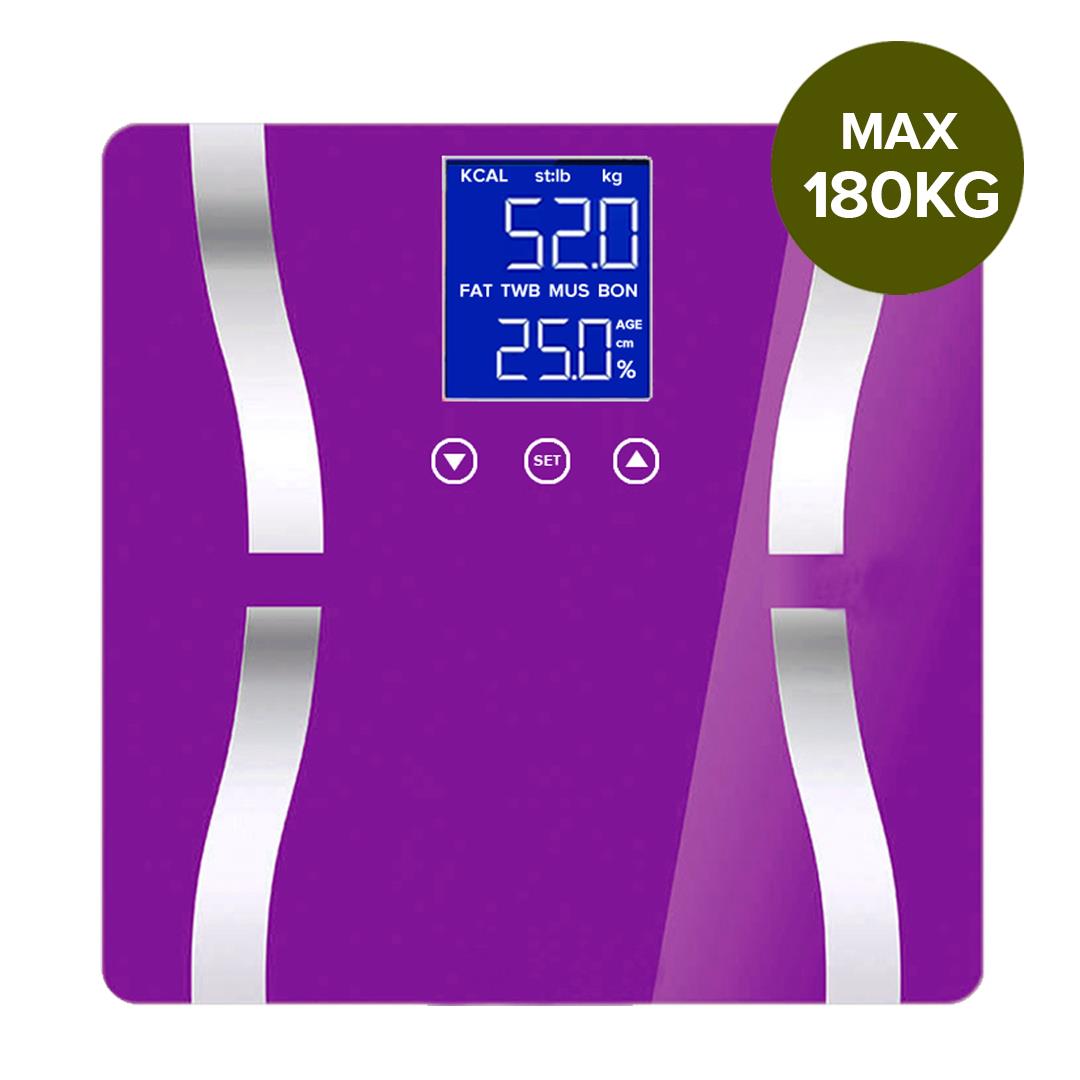 SOGA Digital Body Fat Scale Bathroom Scales Weight Gym Glass Water LCD Electronic Purple