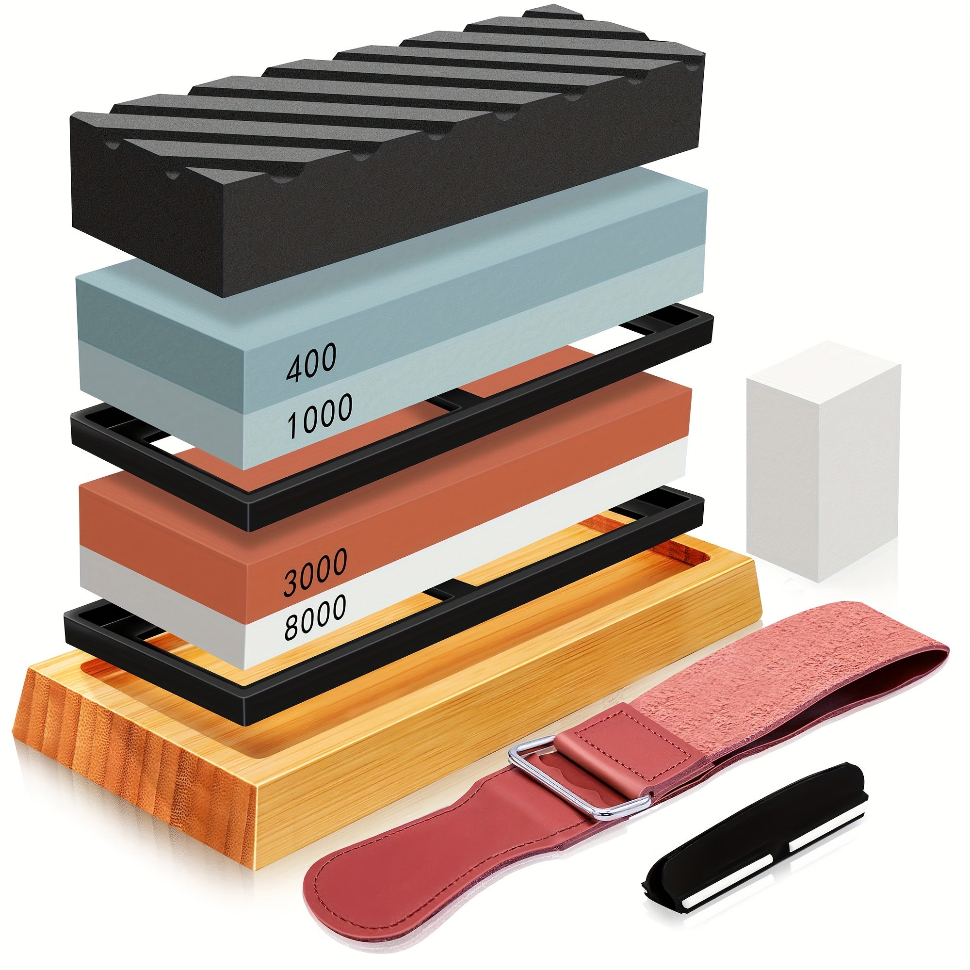 Whetstone Set, 4-side Grit, 400/1000/3000/8000, Professional Includes