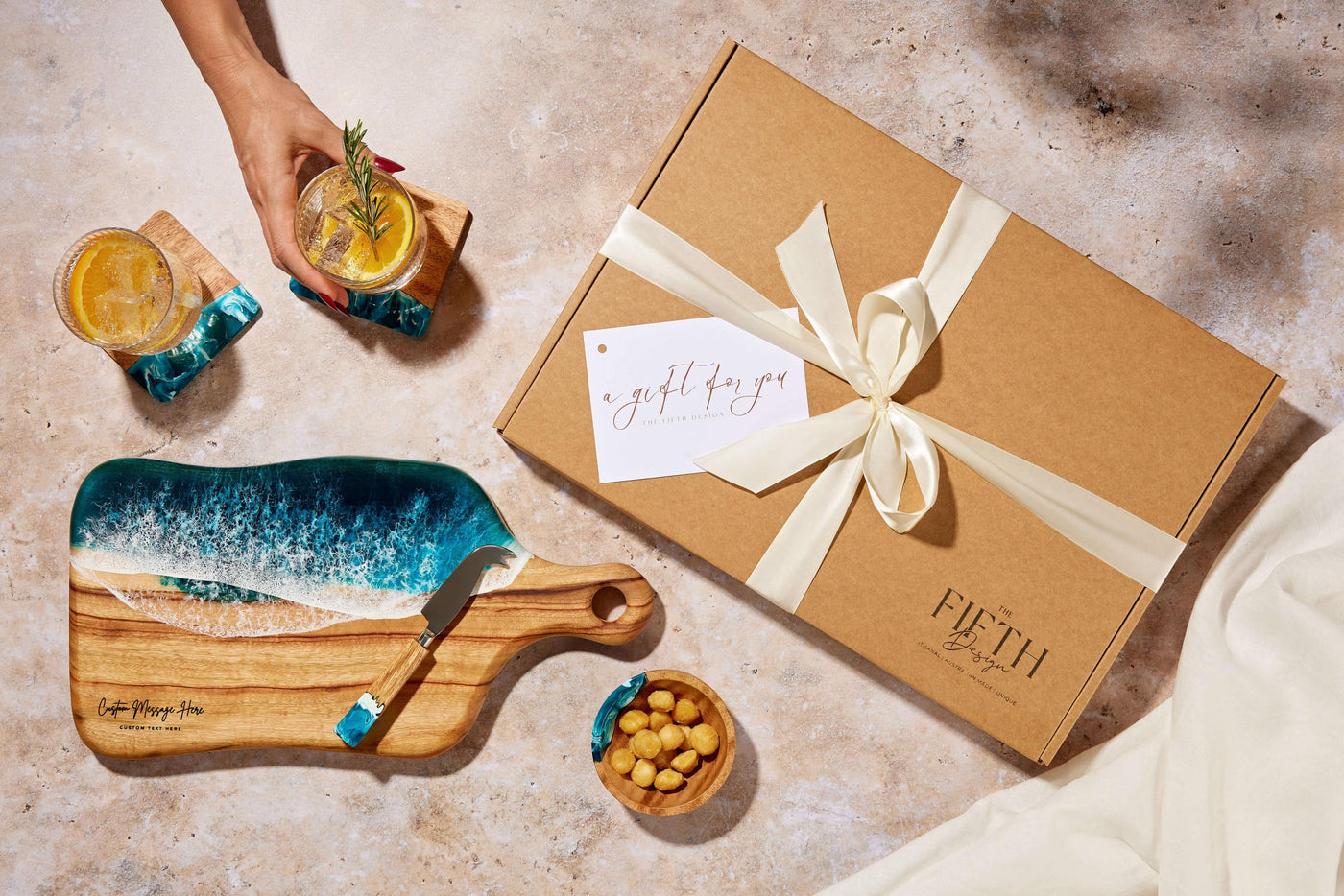 Engagement Gift Couple, Unique Personalized Wedding Present, Personalised Wedding Gift, Engraved Chopping Board, Ocean Resin Cheese Board