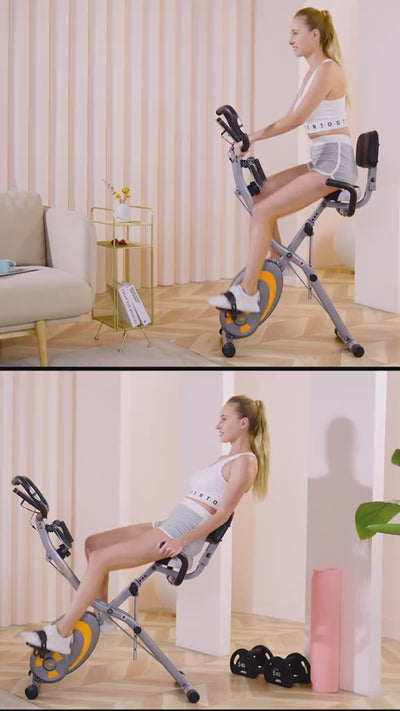 Flexifit Folding Stationary Bike Recumbent Exercise Bike w/Arm Resistance Bands-Pulse Sensor-LCD Monitor and Easy to Assemble Indoor Cycling Bike