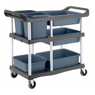 SOGA 3-Tier Commercial Soiled Food Trolley Dirty Plate Cart Five Buckets Kitchen Food Utility