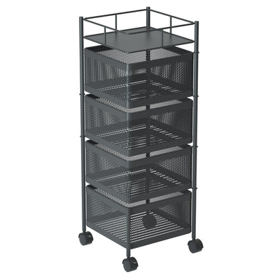SOGA 4 Tier Steel Square Rotating Kitchen Cart Multi-Functional Shelves Portable Storage Organizer with Wheels
